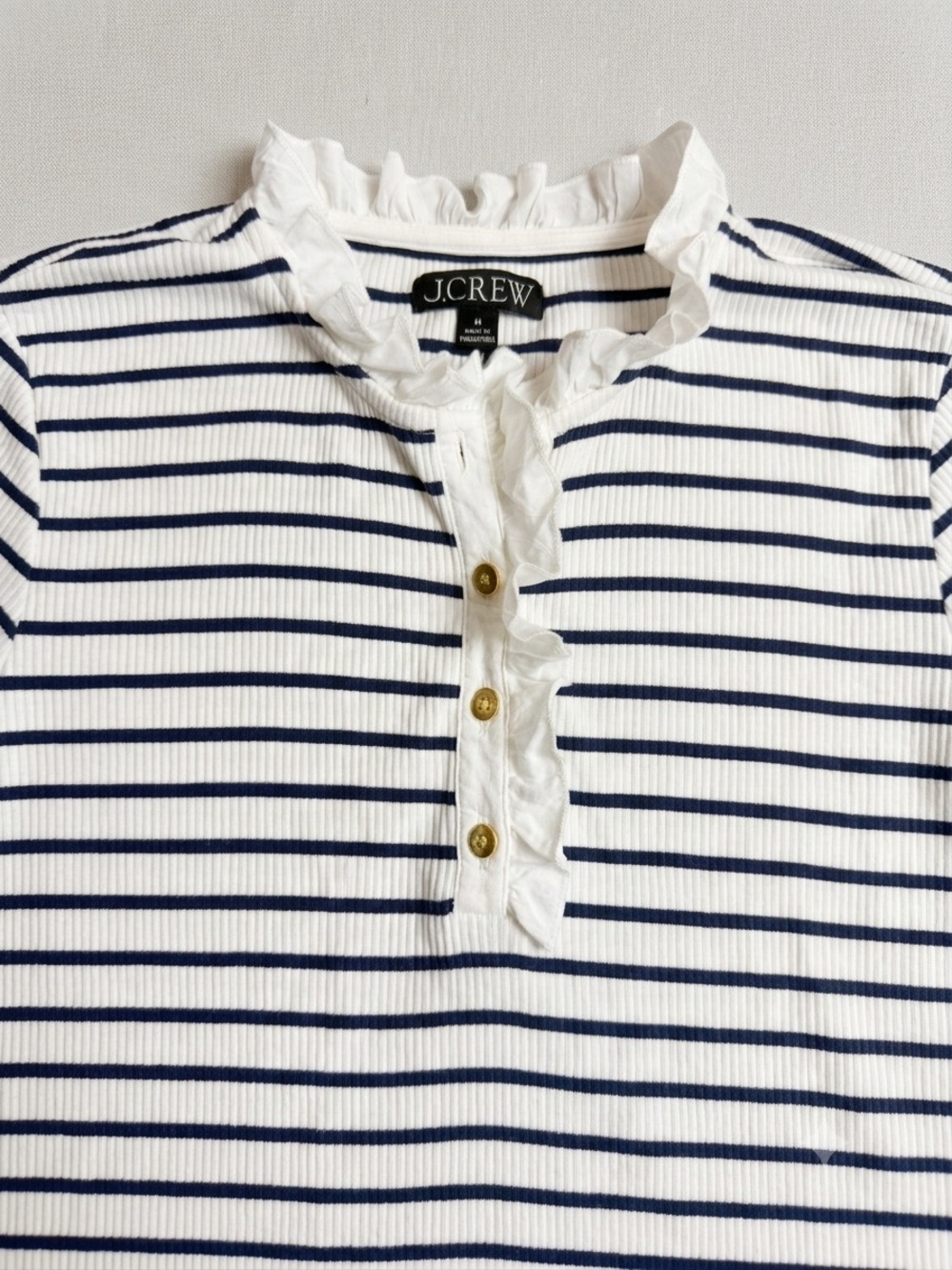 J. Crew Striped Ribbed Striped Ruffle Stretch Top Size Medium - Picture 4 of 8